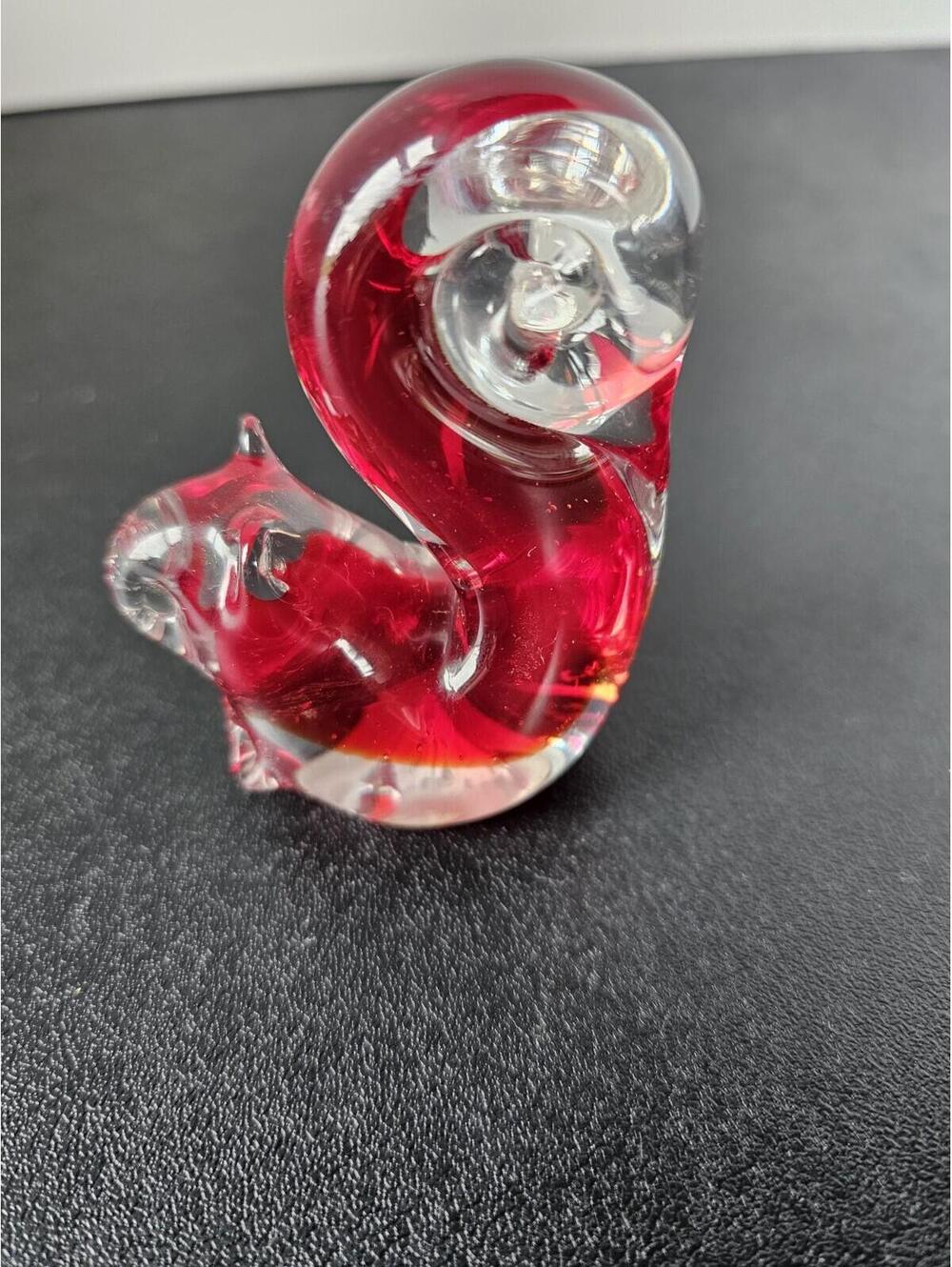 Glass Squirrel Figurine Red Swirl 3"